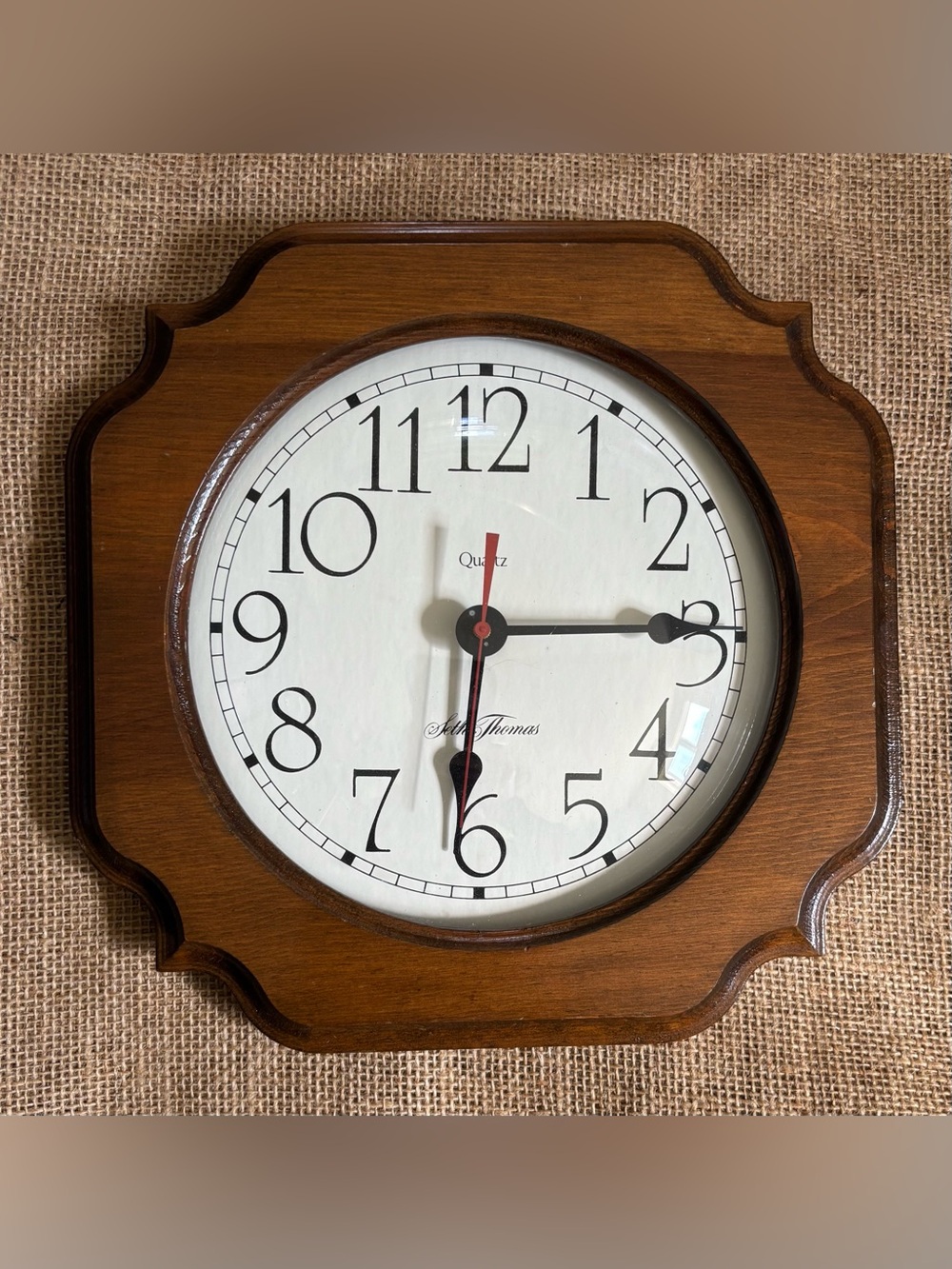 Vintage Seth Thomas Analog Wall Clock Sculpted Octagonal Wood Frame WORKS
